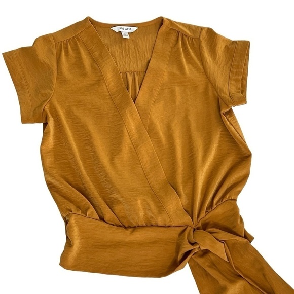 NWOT NINE WEST Women's Tie Waist Wrap Top Blouse Mustard Yellow Size XS - Picture 6 of 16